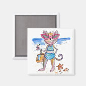 Aimant Chat Whimsical sur la plage (Recto/Verso)