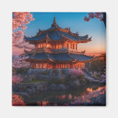 Aimant Château asiatique du coucher de soleil sur le jard (Devant)