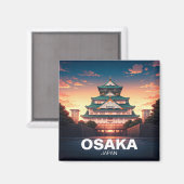 Aimant Château d'Osaka coucher du soleil du Japon (Recto/Verso)