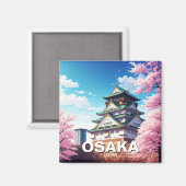 Aimant Château d'Osaka Japon fleurs de cerisier (Recto/Verso)