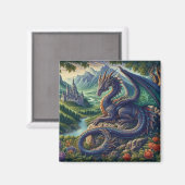 Aimant Château du Dragon médiéval coloré (Recto/Verso)