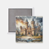 Aimant Château médiéval au coucher du soleil avec ciel at (Recto/Verso)