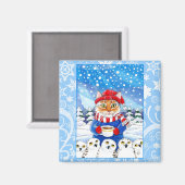 Aimant Chateau mignon, hibou neigeux nature hivernale (Recto/Verso)
