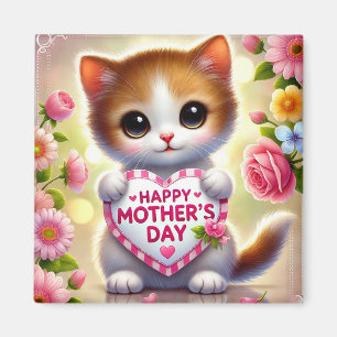 Aimant Chaton adorable tenant un cœur pour la fête des mè