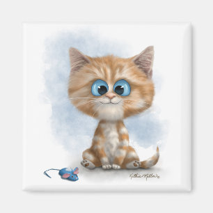 Aimant Chaton au gingembre avec dessin animé de souris