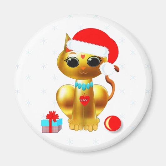 Aimant Chaton de dessin animé doré mignon de Noël (Devant)