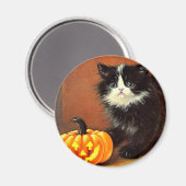 Aimant Chaton d'Halloween noir et blanc vintage (Recto/Verso)