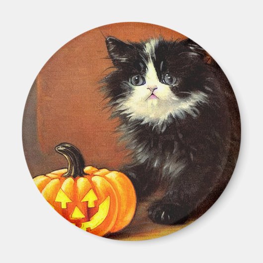 Aimant Chaton d'Halloween noir et blanc vintage (Devant)