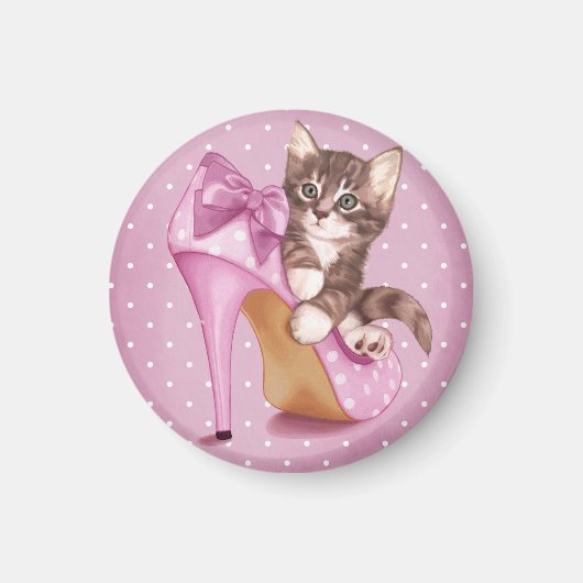 Aimant Chaton en chaussure violette (Devant)