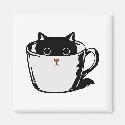 Aimant Chaton noir avec nez rouge caché dans une tasse (Devant)