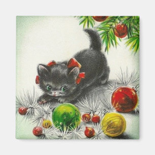 Aimant Chaton vintage de Noël