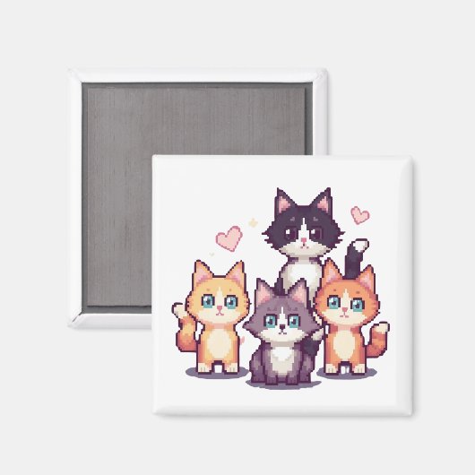 Aimant Chatons Colorés Pixelisés Blancs (Recto/Verso)