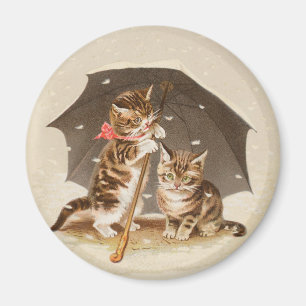 Aimant Chatons vintage sous parapluie art de chat antique