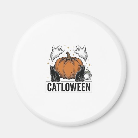 Aimant Chatoween Chat Noir Fantôme Halloween Conception V (Devant)
