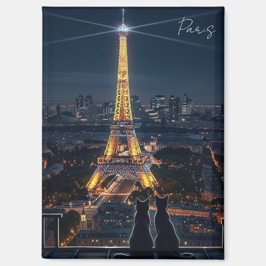Aimant Chats à Paris Tour Eiffel en soirée (Recto)