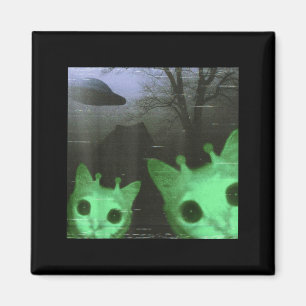 Aimant Chats Aliens Ufo Drôle Chat Créatif Mème Pour Homm