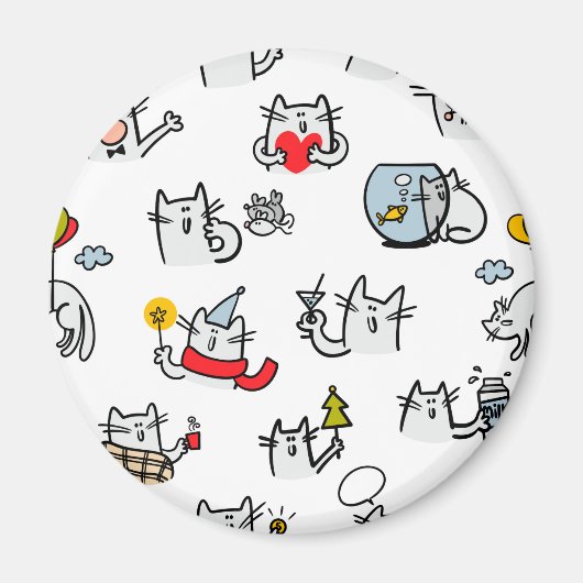 Aimant Chats amusants, lait et magie. (Devant)