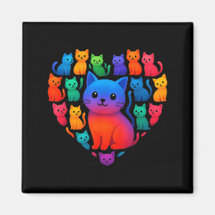 Aimant Chats arc-en-ciel colorés coeur Saint-Valentin Cha