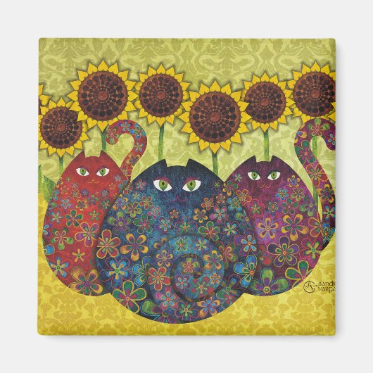Aimant Chats Avec Fleurs De Soleil (Devant)