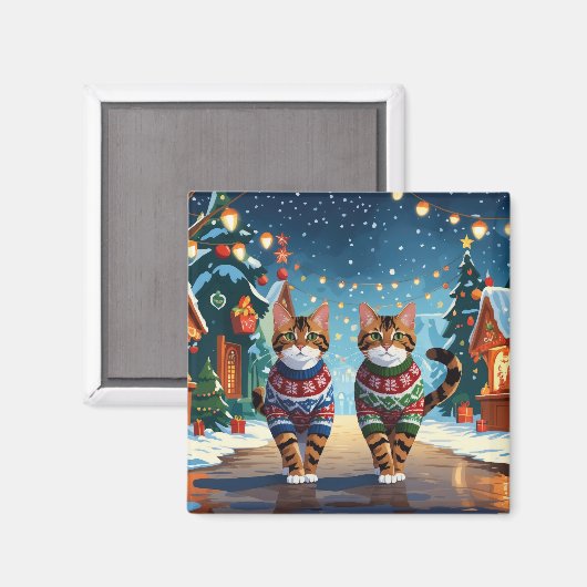 Aimant Chats Bengal Noël Neige Fêtes (Recto/Verso)