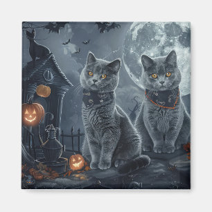 Aimant Chats Bleus Russe Halloween Éffrayant