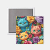 Aimant Chats colorés et fleurs joli design (Recto/Verso)