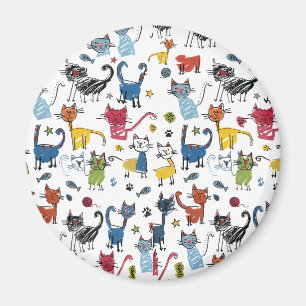 Aimant Chats colorés vibrants Kit main dessiné chaton