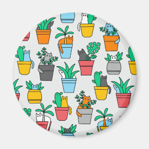 Aimant Chats dans les pots à fleurs
