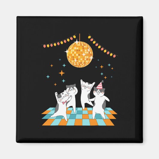 Aimant Chats De Fête Dansant Sous Disco Ball (Devant)