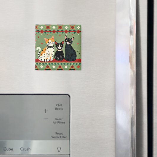 Aimant Chats de Noël rétro (In situ (réfrigérateur))