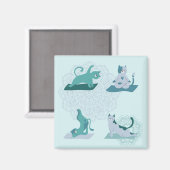 Aimant Chats de Yoga Verts (Recto/Verso)