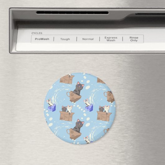 Aimant Chats en boîte et gouttes de lait sur bleu (In Situ (Lave-vaisselle))