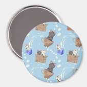 Aimant Chats en boîte et gouttes de lait sur bleu (Recto/Verso)