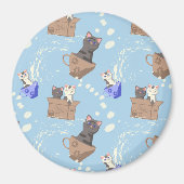 Aimant Chats en boîte et gouttes de lait sur bleu (Devant)