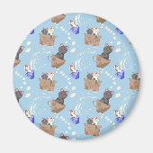 Aimant Chats en boîte et gouttes de lait sur bleu (Devant)