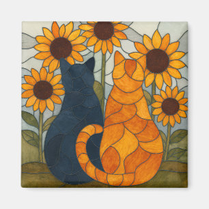 Aimant Chats en vitrail et conception d'art de tournesols