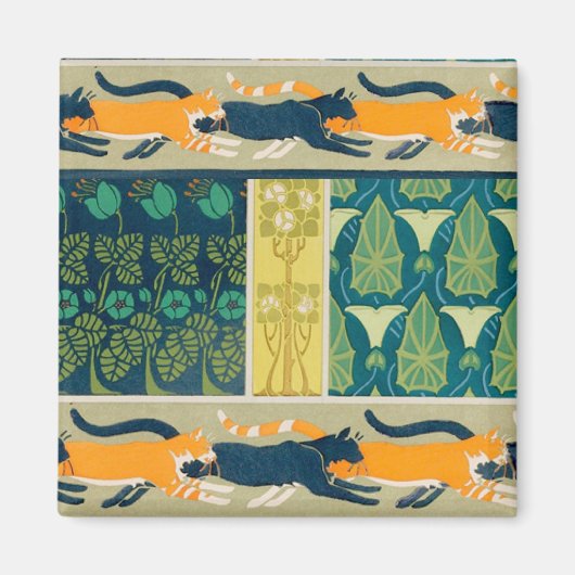 Aimant Chats et fleurs Art Nouveau (Devant)