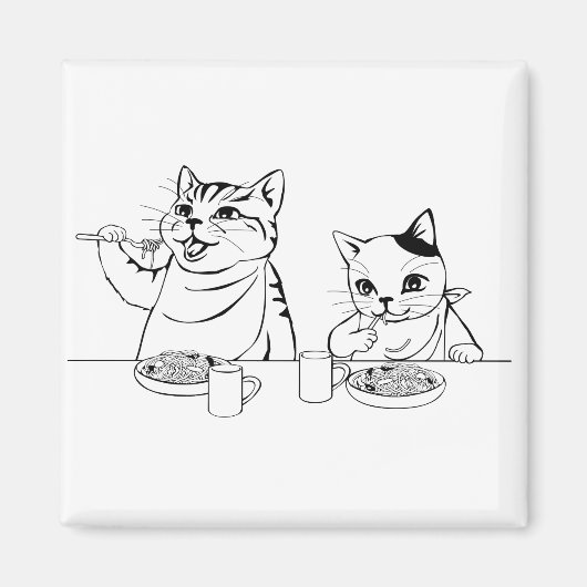 Aimant Chats Manger Spaghetti mignonne Absurd drôle Silen (Devant)