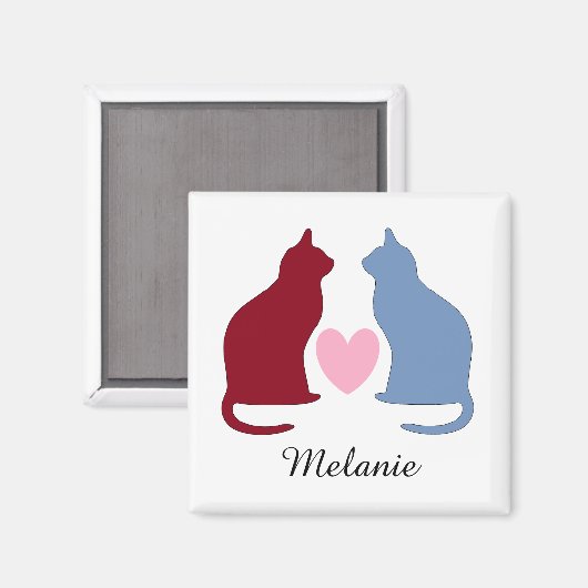 Aimant Chats mignons et coeur Personnalisé (Recto/Verso)