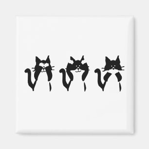 Aimant Chats noirs et blancs   Trois sages minous