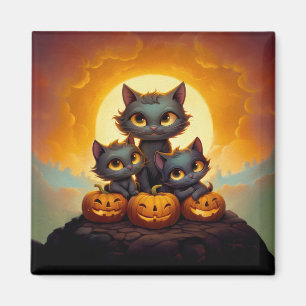 Aimant Chats noirs et citrouille mignon Halloween