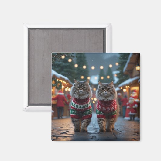Aimant Chats Persans Noël Neige Fêtes (Recto/Verso)