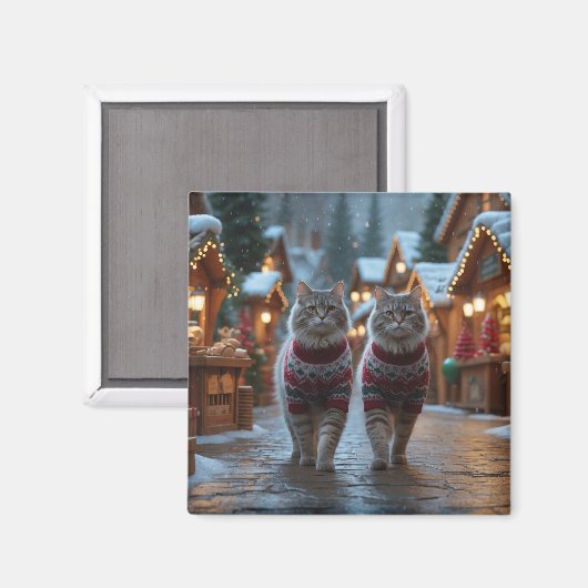 Aimant Chats sibériens Noël Neige Vacances (Recto/Verso)