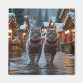 Aimant Chats sibériens Noël Neige Vacances (Devant)