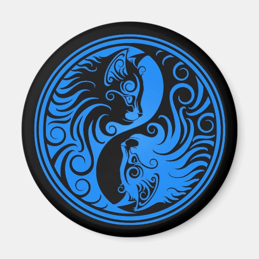 Aimant Chats Yin Yang bleu et noir (Devant)