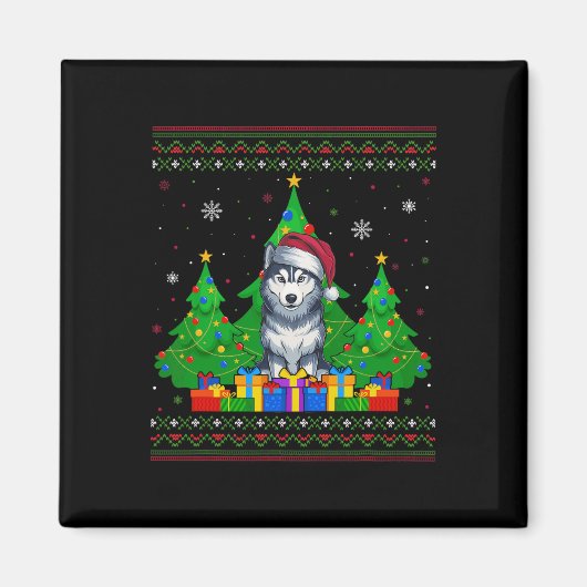 Aimant Chaud moche arbre de Noël Santa Hat Sibérien Hus (Devant)