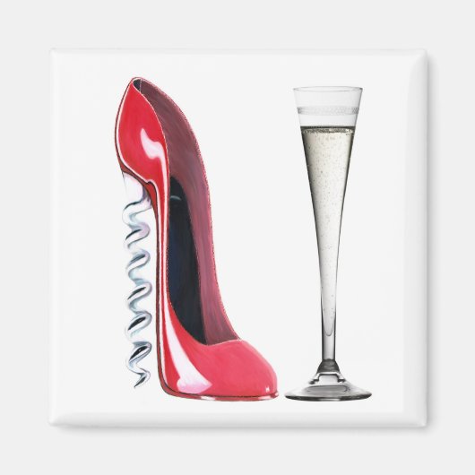 Aimant Chaussure Stiletto Champagne Flute Glass et Croche (Devant)