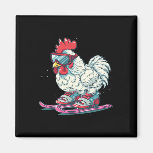 Aimant Chaussures de ski cool avec poulet pour garçons et