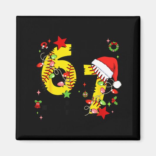 Aimant Checkered 67 Softball Santa Hat Christmas Six Seve (Devant)