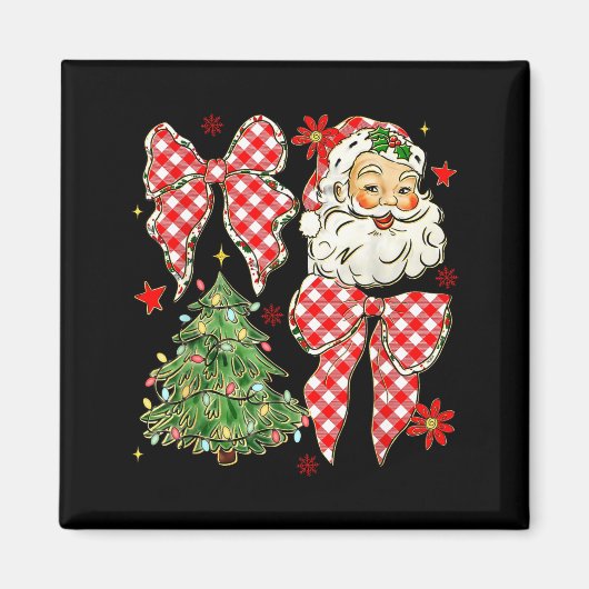 Aimant Checkered Coquette Bow Santa Claus Christmas Holid (Devant)